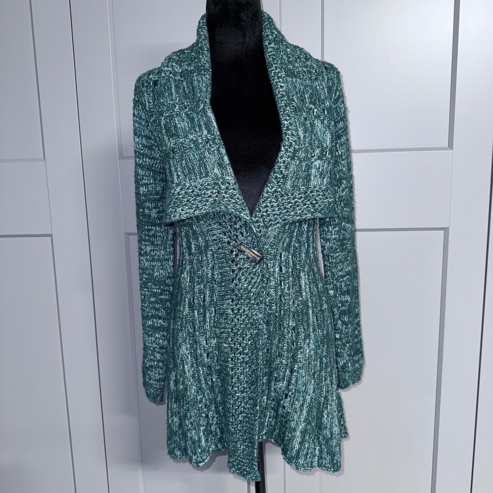 Anthropologie Rosie Netra Wool Blend Longline Toggle Cardigan Sweater Sz M Boho